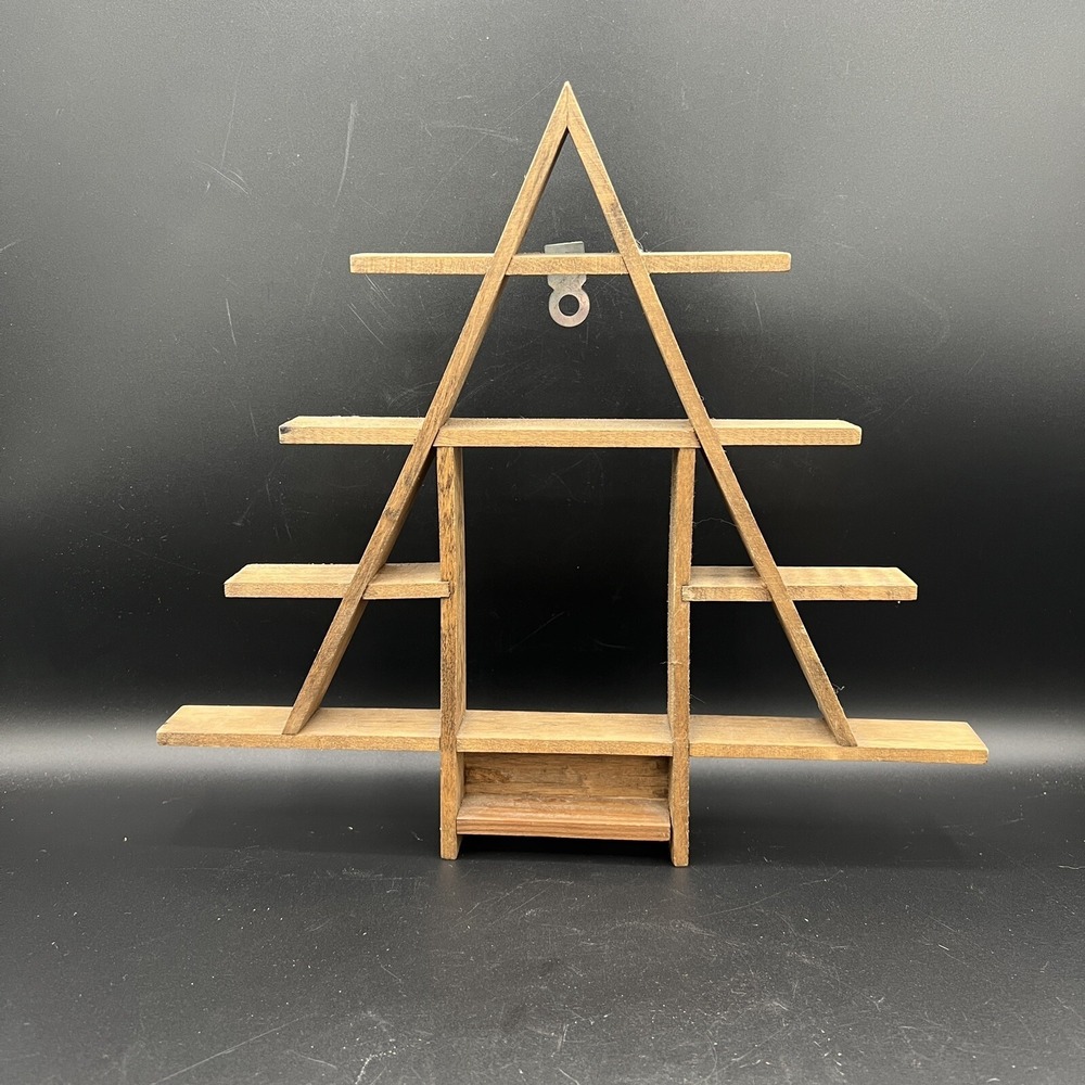 VTG Wooden Trinket Shelf Curio Cabinet 10" x 12" Tree Christmas Tree